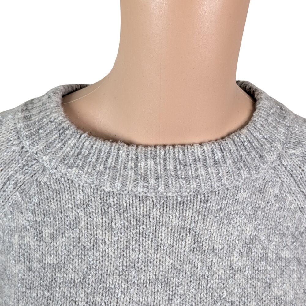Adriano Goldschmied Noelle Gray Silver Chunky Knit Flare Sleeve Sweater SZ L - Picture 7 of 14